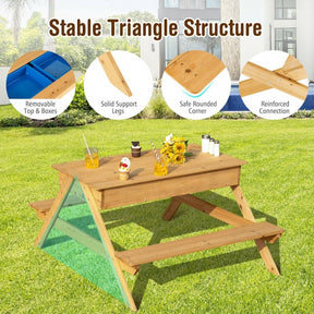 3-in-1 Kids  Wooden Outdoor Picnic Table Water Sand Table with Play Boxes