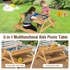 3-in-1 Kids  Wooden Outdoor Picnic Table Water Sand Table with Play Boxes