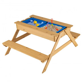 3-in-1 Kids  Wooden Outdoor Picnic Table Water Sand Table with Play Boxes