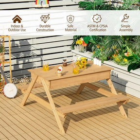 3-in-1 Kids  Wooden Outdoor Picnic Table Water Sand Table with Play Boxes