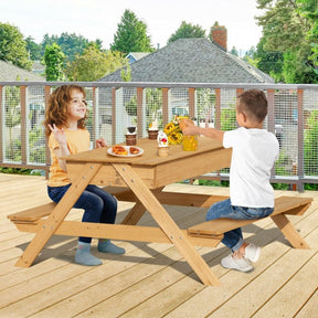 3-in-1 Kids  Wooden Outdoor Picnic Table Water Sand Table with Play Boxes