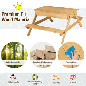 3-in-1 Kids  Wooden Outdoor Picnic Table Water Sand Table with Play Boxes