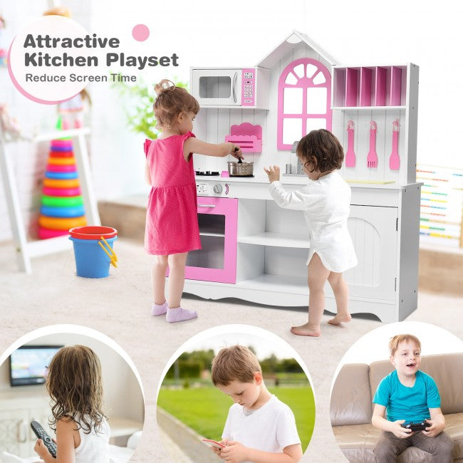 Wooden Toy Pretend Kitchen Kids Cooking Pretend Play Set