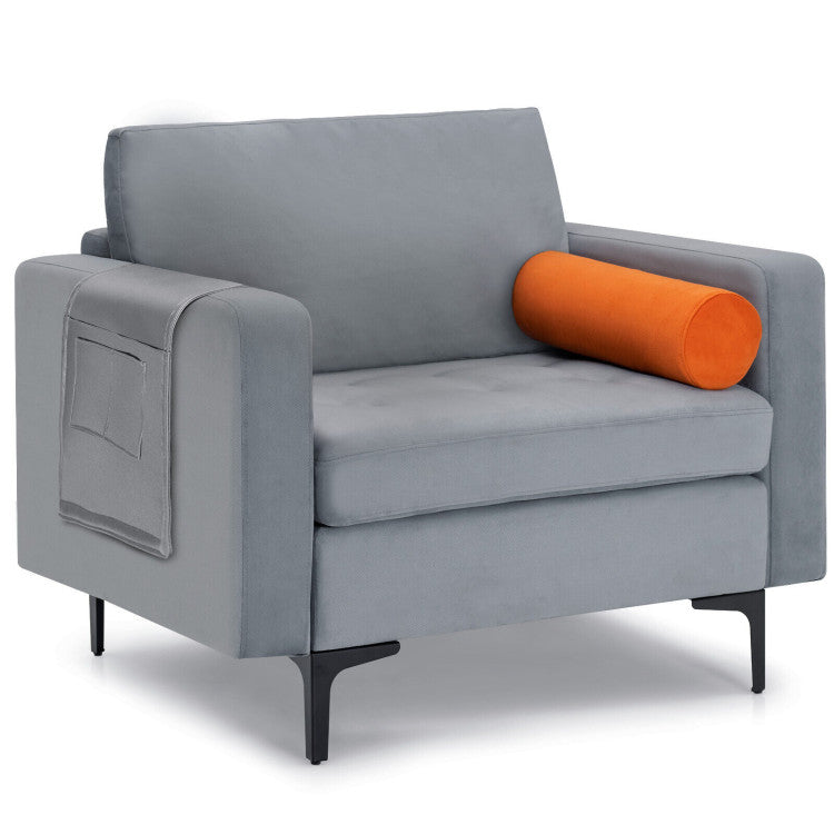 Modern Accent Chair with Detachable Pillow, Armrest Holder & Side Storage Pocket