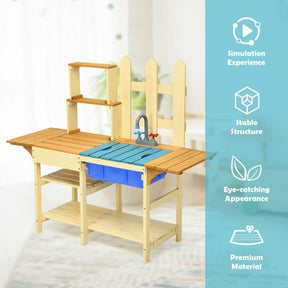 Kids Outdoor Wooden Pretend Cook Kitchen Playset Toy