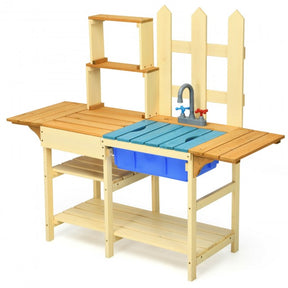 Kids Outdoor Wooden Pretend Cook Kitchen Playset Toy