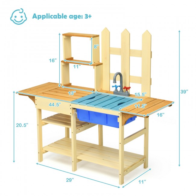 Kids Outdoor Wooden Pretend Cook Kitchen Playset Toy