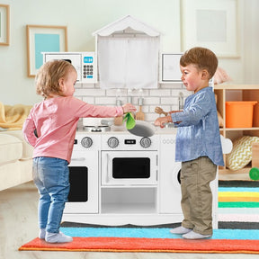 Wooden Toy Play Kitchen with Washing Machine for Toddlers