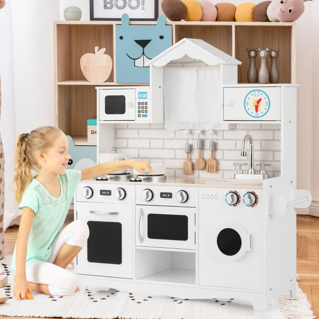 Wooden Toy Play Kitchen with Washing Machine for Toddlers