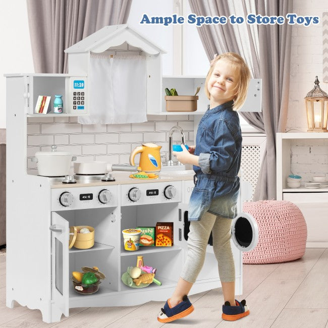 Wooden Toy Play Kitchen with Washing Machine for Toddlers