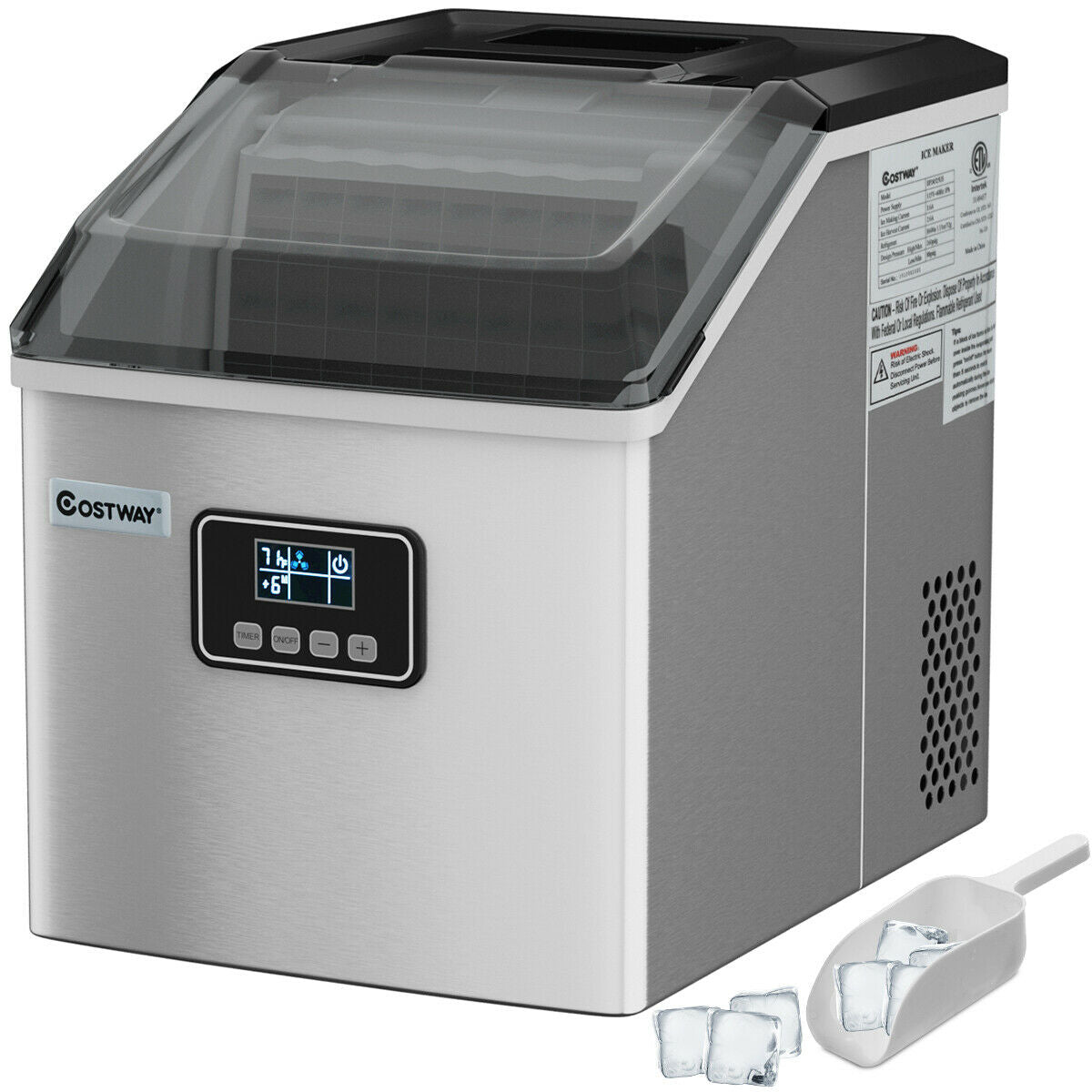 Hikidspace 48 Lbs Stainless Self-Clean Ice Maker with LCD Display