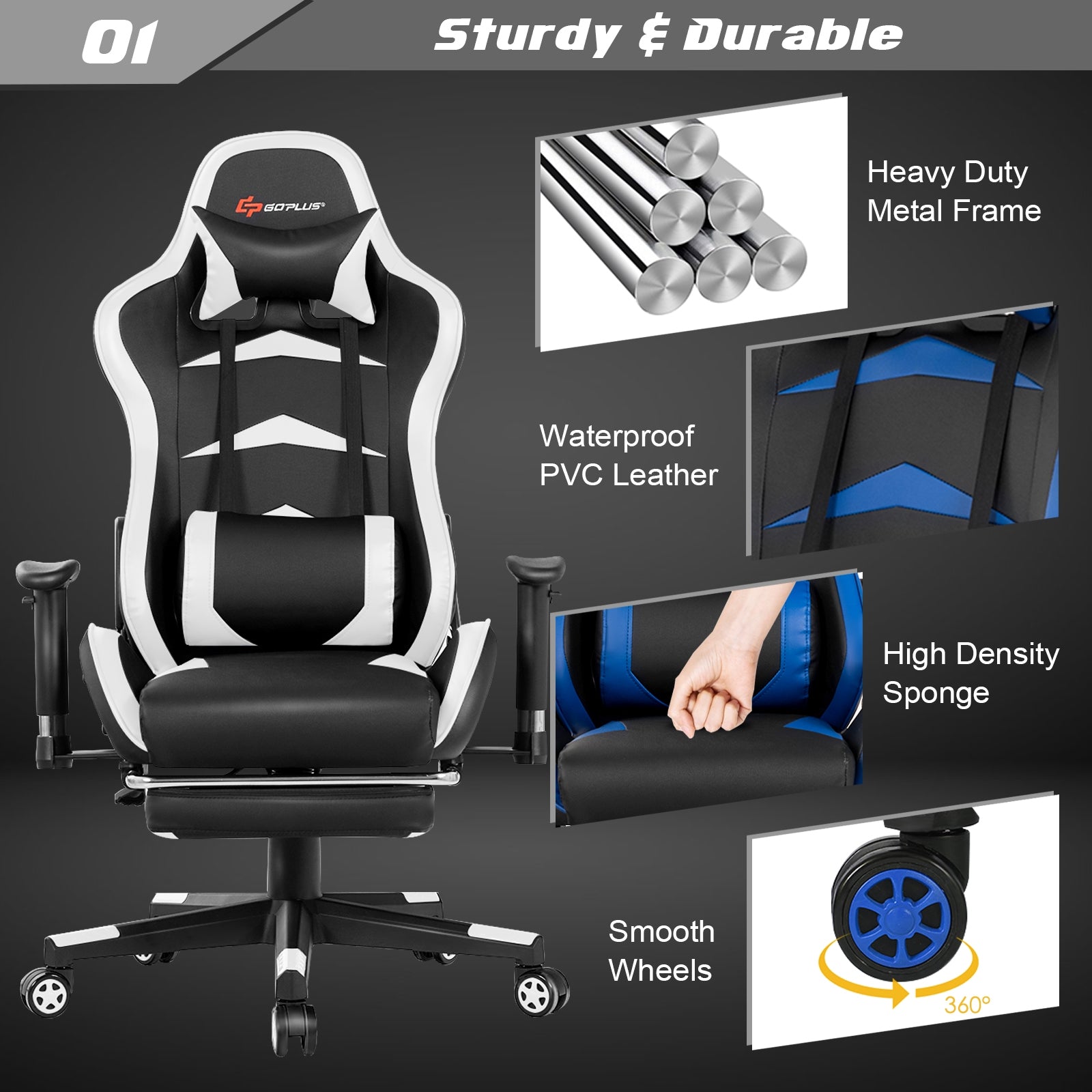 Hikidspace Massage Gaming Chair with Footrest and Adjustable Height