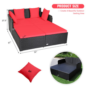 Outdoor Patio Rattan Daybed Thick Pillows Cushioned Sofa Furniture