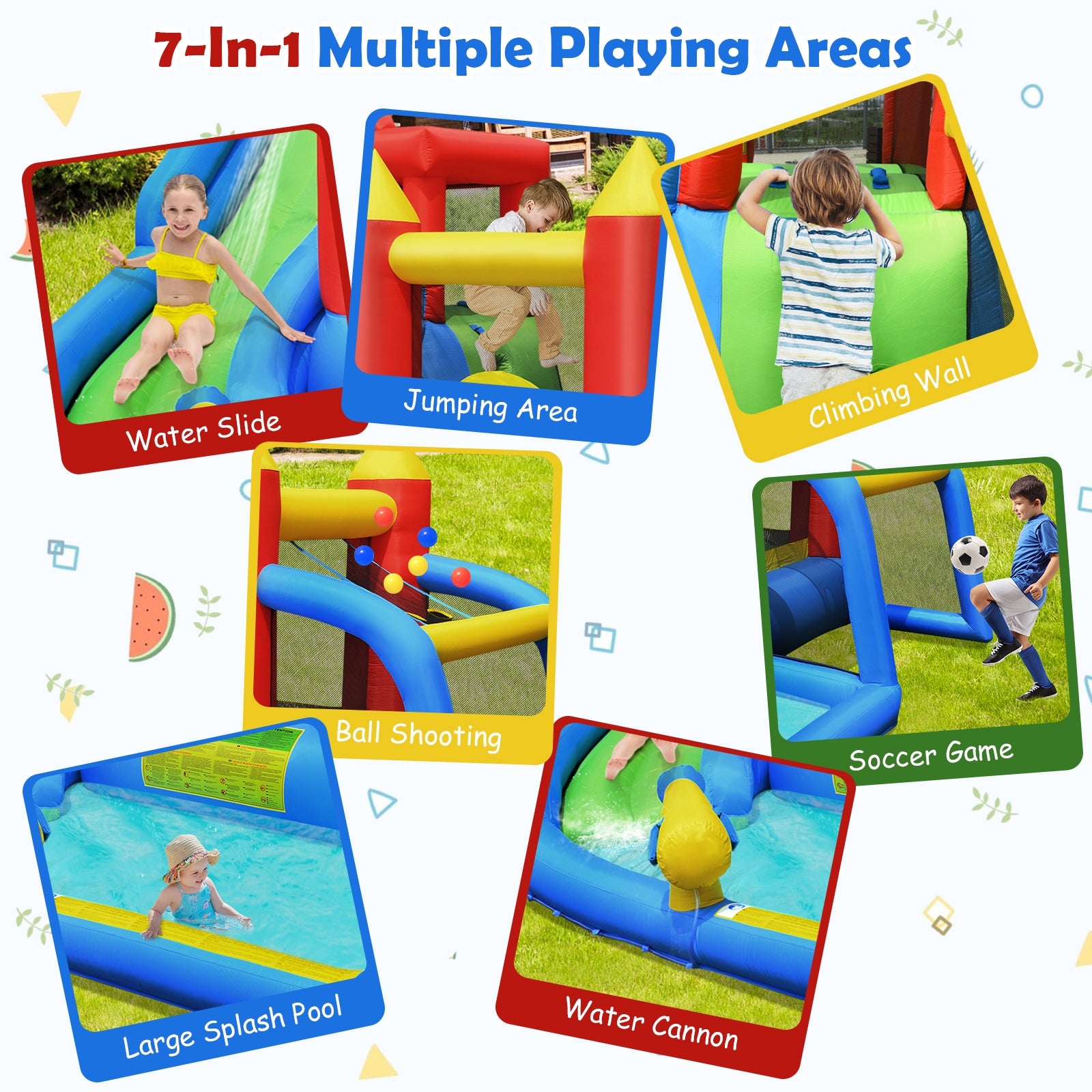 7-in-1 Inflatable Bounce House Splash Pool with Water Climb Slide with Blower